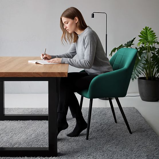 4x Čalúnená stolička so štvorcovým prešívaním Fľašková Zelená LUXANO Čierne nohy