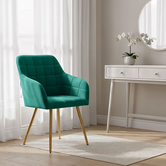 4x Čalúnená stolička so štvorcovým prešívaním Fľašková Zelená LUXANO Zlaté nohy