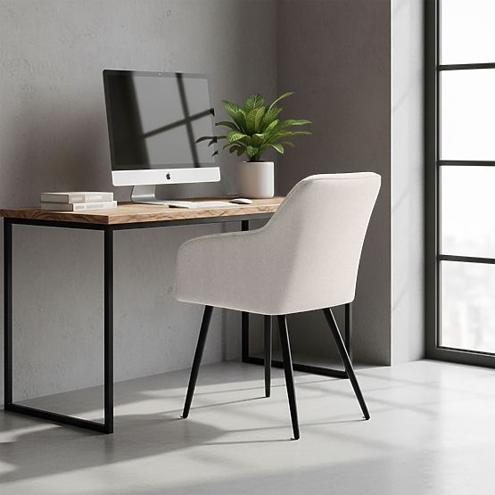 4x Čalúnená stolička so štvorcovým prešívaním Krémová LUXANO Čierne nohy látka Lumos