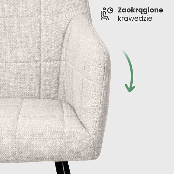 4x Čalúnená stolička so štvorcovým prešívaním Krémová LUXANO Čierne nohy látka Lumos