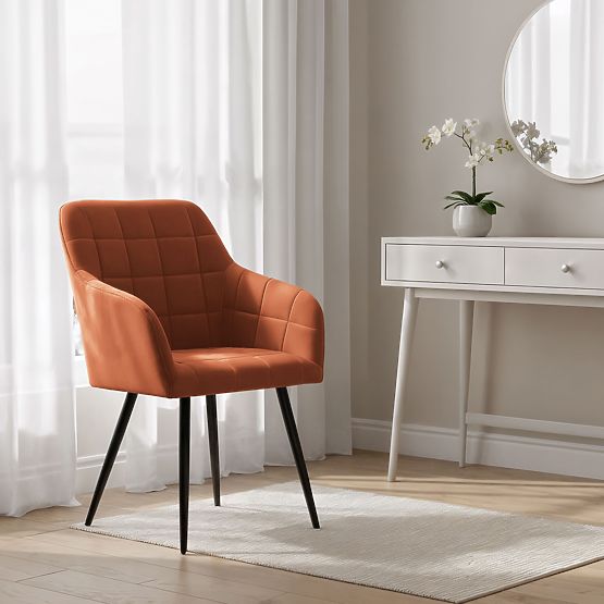 4x Čalúnená stolička so štvorcovým prešívaním Medená LUXANO Čierne nohy