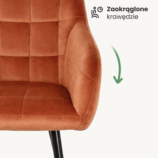 4x Čalúnená stolička so štvorcovým prešívaním Medená LUXANO Čierne nohy