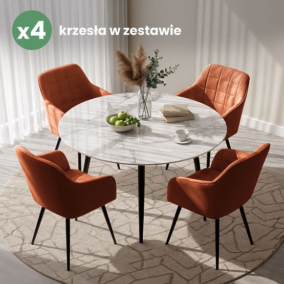 4x Čalúnená stolička so štvorcovým prešívaním Medená LUXANO Čierne nohy