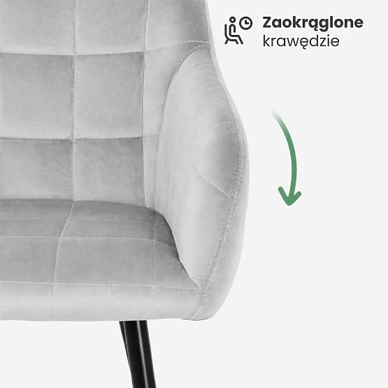 4x Čalúnená stolička so štvorcovým prešívaním Sivá LUXANO Čierne nohy