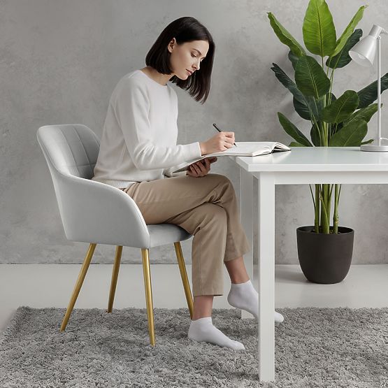 4x Čalúnená stolička so štvorcovým prešívaním Sivá LUXANO Zlaté nohy