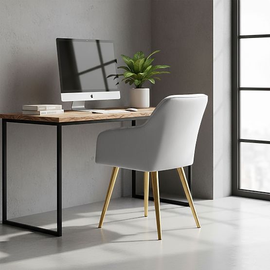 4x Čalúnená stolička so štvorcovým prešívaním Sivá LUXANO Zlaté nohy