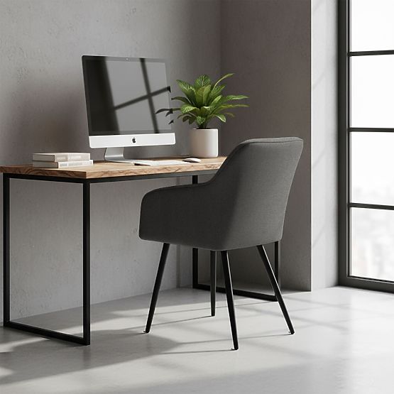 4x Čalúnená stolička so štvorcovým prešívaním Tmavý Grafit LUXANO Čierne nohy látka Lumos