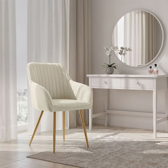4x Zamatová čalúnená stolička s prešívaním Krémová FLORENCE Zlaté nohy