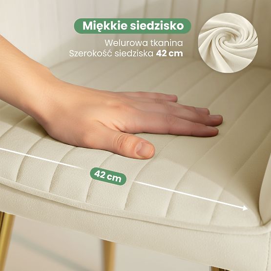 4x Zamatová čalúnená stolička s prešívaním Krémová FLORENCE Zlaté nohy