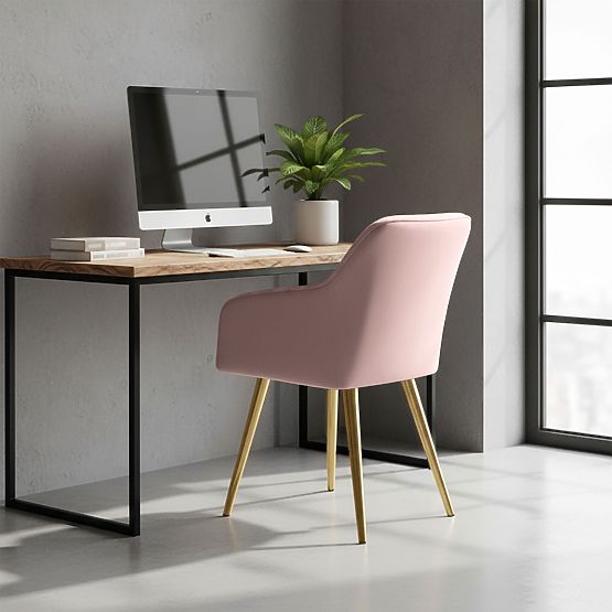 4x Zamatová čalúnená stolička s prešívaním Púdrová Ružová FLORENCE Zlaté nohy