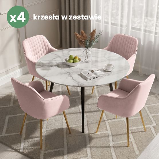 4x Zamatová čalúnená stolička s prešívaním Púdrová Ružová FLORENCE Zlaté nohy