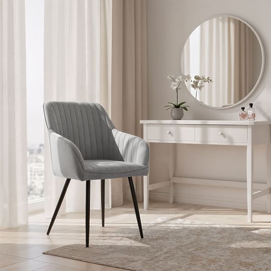 4x Zamatová čalúnená stolička s prešívaním Sivá FLORENCE Čierne nohy