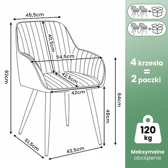 4x Zamatová čalúnená stolička s prešívaním Sivá FLORENCE Čierne nohy