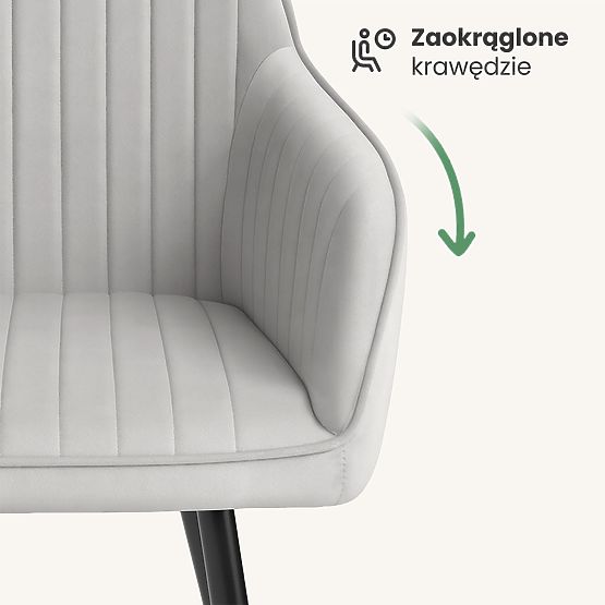 4x Zamatová čalúnená stolička s prešívaním Sivá FLORENCE Čierne nohy