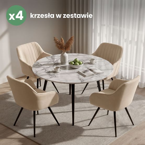 4x Zamatová otočná stolička s prešívaním Béžová TURNO Čierne nohy