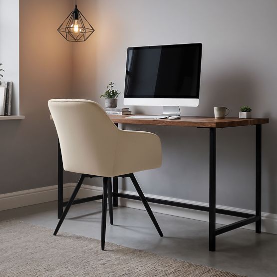 4x Zamatová otočná stolička s prešívaním Béžová TURNO Čierne nohy