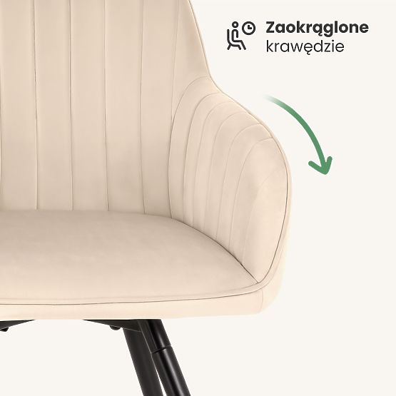 4x Zamatová otočná stolička s prešívaním Béžová TURNO Čierne nohy