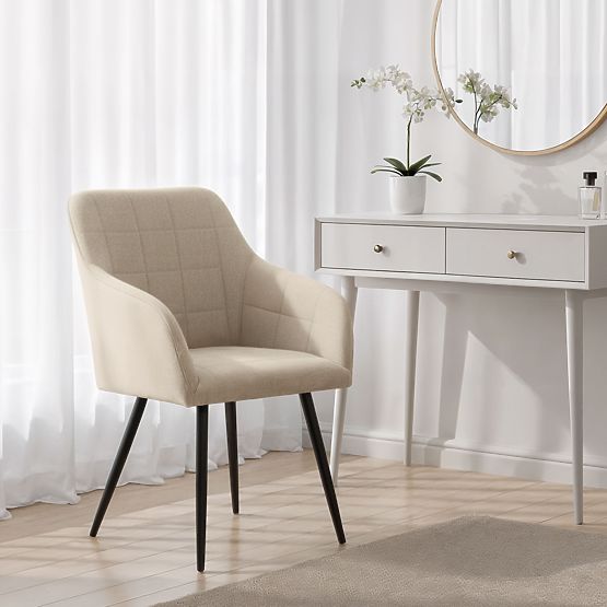 6x Čalúnená stolička so štvorcovým prešívaním Béžová LUXANO Čierne nohy látka Lumos