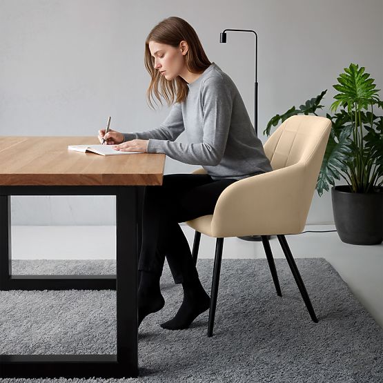 6x Čalúnená stolička so štvorcovým prešívaním Béžová LUXANO Čierne nohy