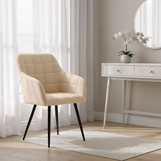 6x Čalúnená stolička so štvorcovým prešívaním Béžová LUXANO Čierne nohy