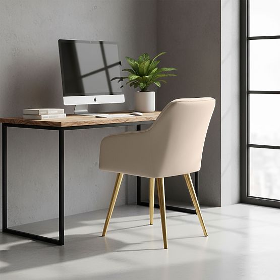 6x Čalúnená stolička so štvorcovým prešívaním Béžová LUXANO Zlaté nohy