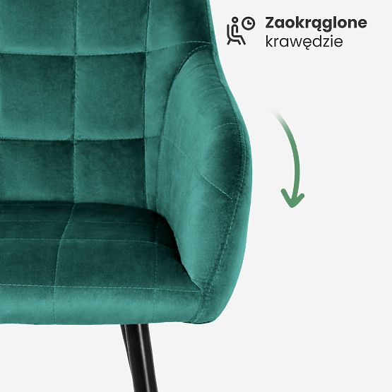 6x Čalúnená stolička so štvorcovým prešívaním Fľašková Zelená LUXANO Čierne nohy