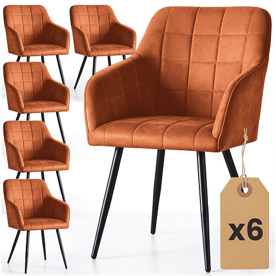 6x Čalúnená stolička so štvorcovým prešívaním Medená LUXANO Čierne nohy