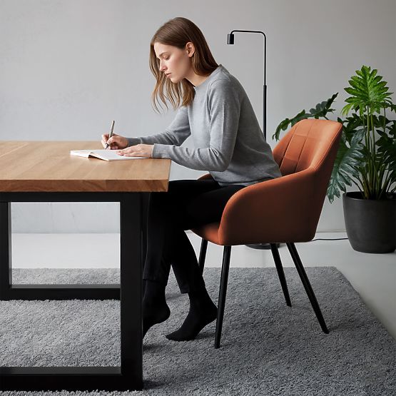 6x Čalúnená stolička so štvorcovým prešívaním Medená LUXANO Čierne nohy