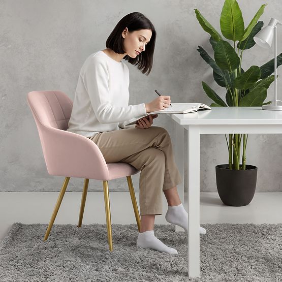6x Čalúnená stolička so štvorcovým prešívaním Púdrová Ružová LUXANO Zlaté nohy