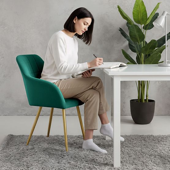 6x Čalúnená stolička so štvorcovým prešívaním Smaragdovo Zelená LUXANO Zlaté nohy