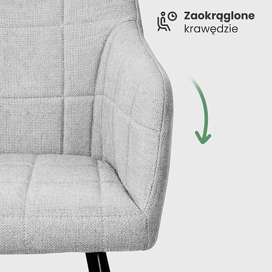 6x Čalúnená stolička so štvorcovým prešívaním Svetlosivá LUXANO Čierne nohy látka Lumos