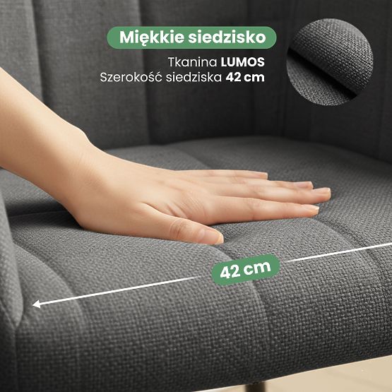 6x Čalúnená stolička so štvorcovým prešívaním Tmavý Grafit LUXANO Čierne nohy látka Lumos