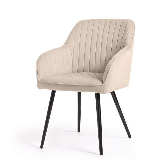 6x Zamatová čalúnená stolička s prešívaním Béžová FLORENCE Čierne nohy