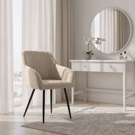 6x Zamatová čalúnená stolička s prešívaním Béžová FLORENCE Čierne nohy