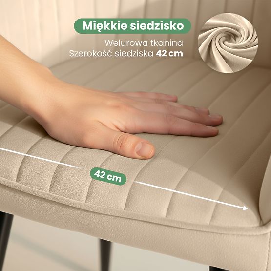 6x Zamatová čalúnená stolička s prešívaním Béžová FLORENCE Čierne nohy