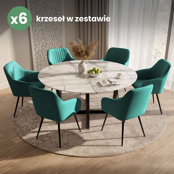 6x Zamatová čalúnená stolička s prešívaním Fľašková Zelená FLORENCE Čierne nohy