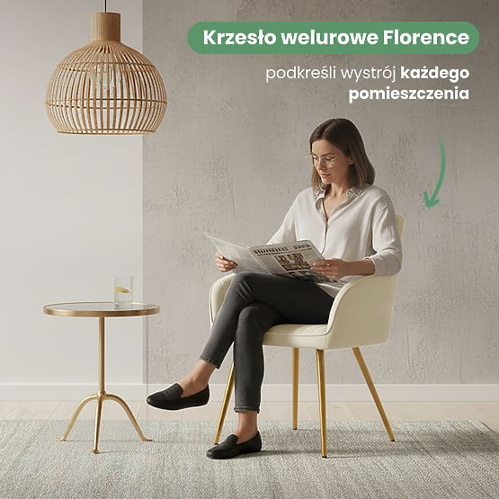 6x Zamatová čalúnená stolička s prešívaním Krémová FLORENCE Zlaté nohy