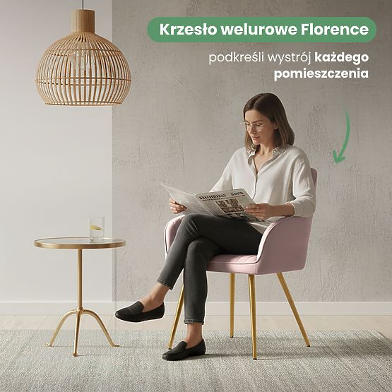 6x Zamatová čalúnená stolička s prešívaním Púdrovo Ružová FLORENCE Zlaté nohy