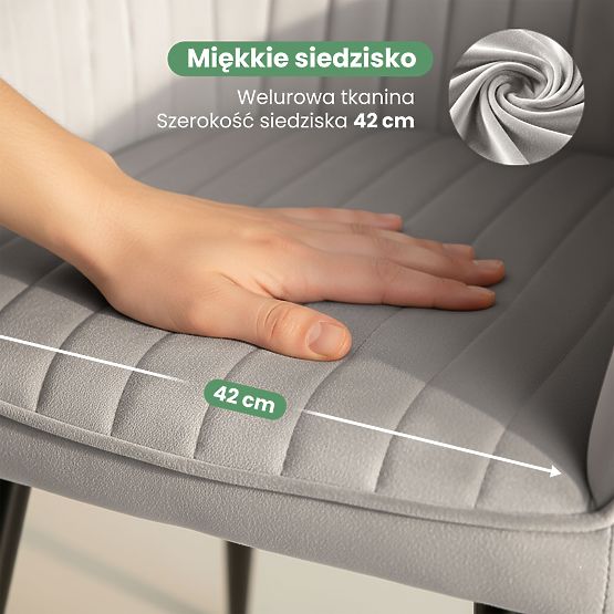 6x Zamatová čalúnená stolička s prešívaním Sivá FLORENCE Čierne nohy