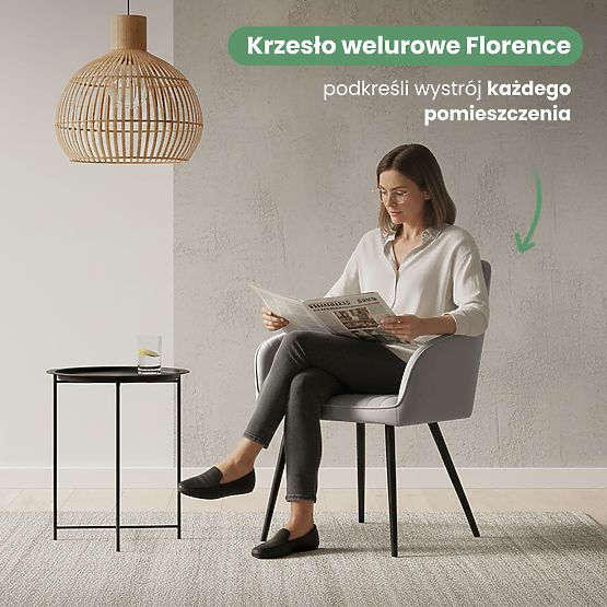 6x Zamatová čalúnená stolička s prešívaním Sivá FLORENCE Čierne nohy