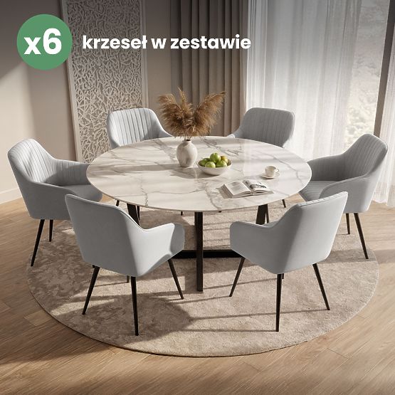 6x Zamatová čalúnená stolička s prešívaním Sivá FLORENCE Čierne nohy