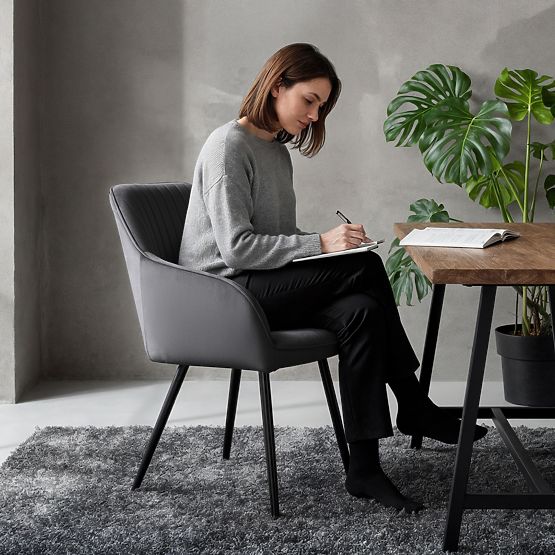 6x Zamatová čalúnená stolička s prešívaním Tmavý Grafit FLORENCE Čierne nohy