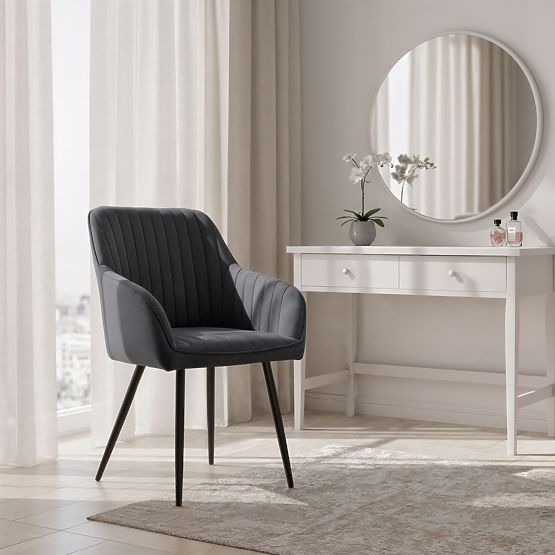 6x Zamatová čalúnená stolička s prešívaním Tmavý Grafit FLORENCE Čierne nohy