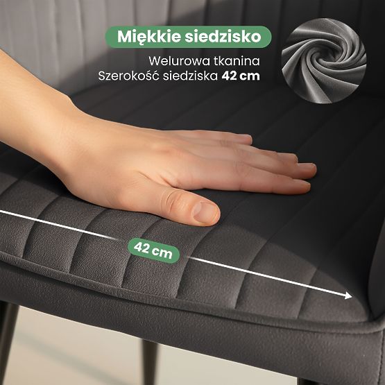 6x Zamatová čalúnená stolička s prešívaním Tmavý Grafit FLORENCE Čierne nohy