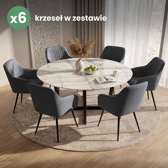 6x Zamatová čalúnená stolička s prešívaním Tmavý Grafit FLORENCE Čierne nohy