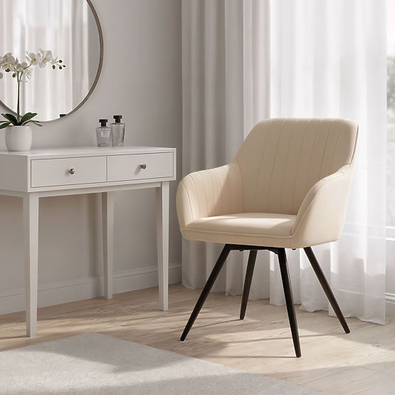 6x Zamatová otočná stolička s prešívaním Béžová TURNO Čierne nohy