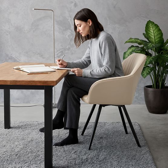 6x Zamatová otočná stolička s prešívaním Béžová TURNO Čierne nohy