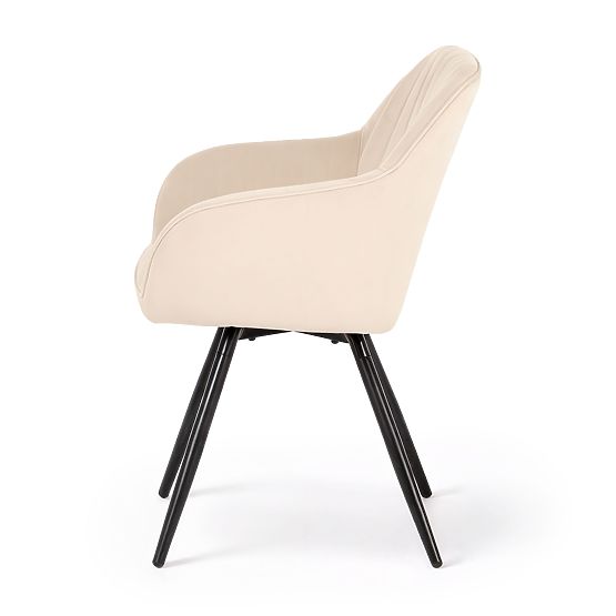 6x Zamatová otočná stolička s prešívaním Béžová TURNO Čierne nohy