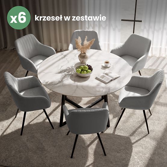 6x Zamatová otočná stolička s prešívaním Sivá TURNO Čierne nohy