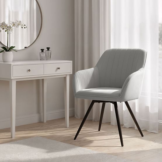 6x Zamatová otočná stolička s prešívaním Sivá TURNO Čierne nohy